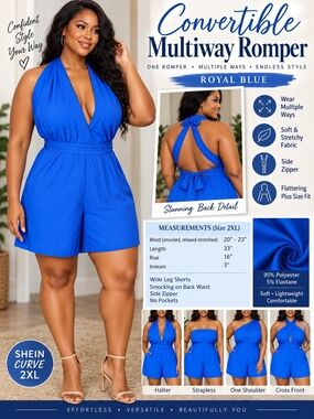 A108. SHEIN Convertible Multiway Romper Blue 2XL NWOT